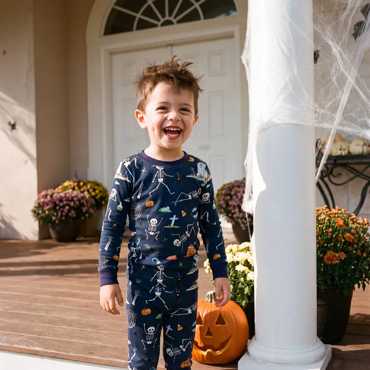 Boo Bash bamboo long sleeve pajama set, in wear