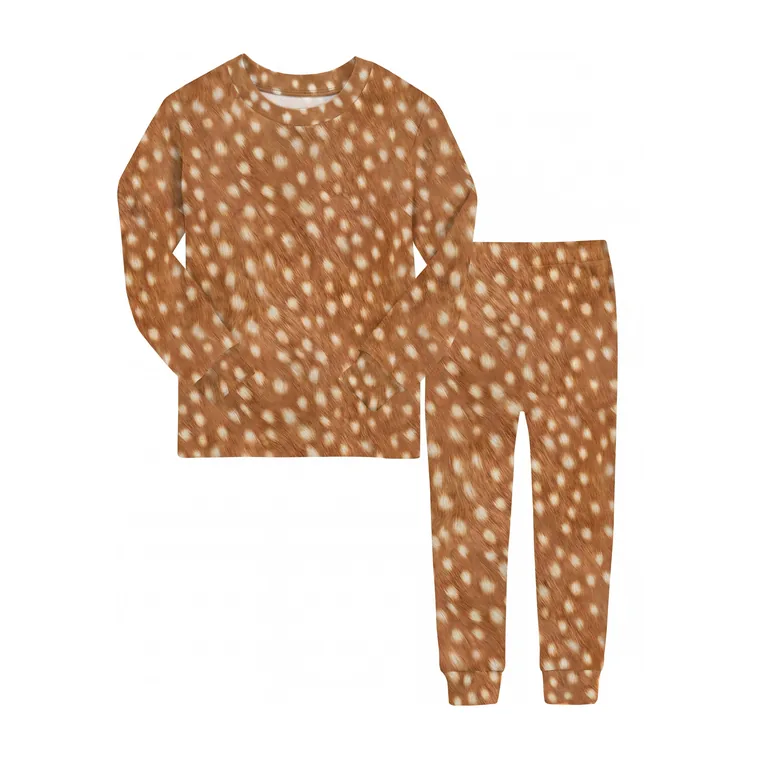Fawn bamboo long sleeve pajama set, flat lay