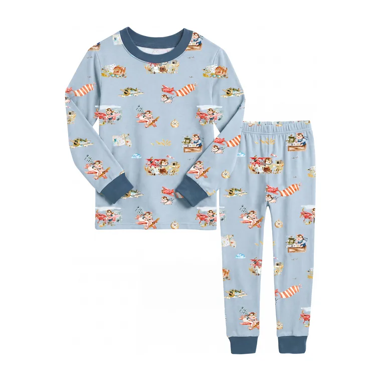 Flying Pig bamboo long sleeve pajama set, flat lay