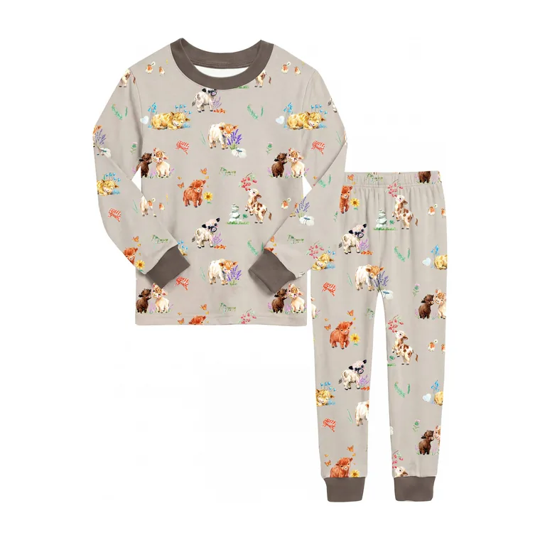 Highland bamboo long sleeve pajama set, flat lay