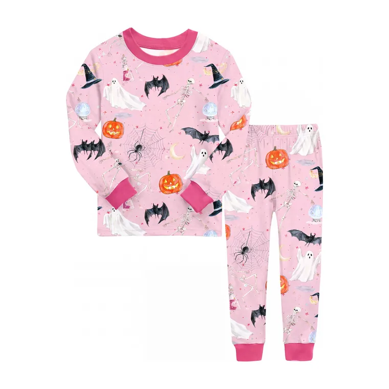 Pink-a-Boo bamboo long sleeve pajama set, flat lay