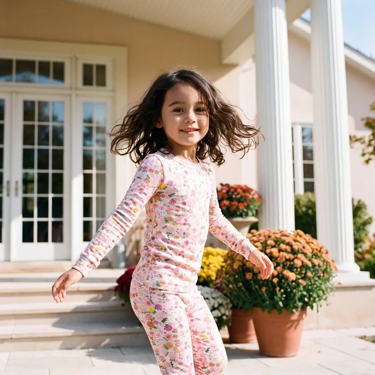 Pompom bamboo long sleeve pajama set, in wear