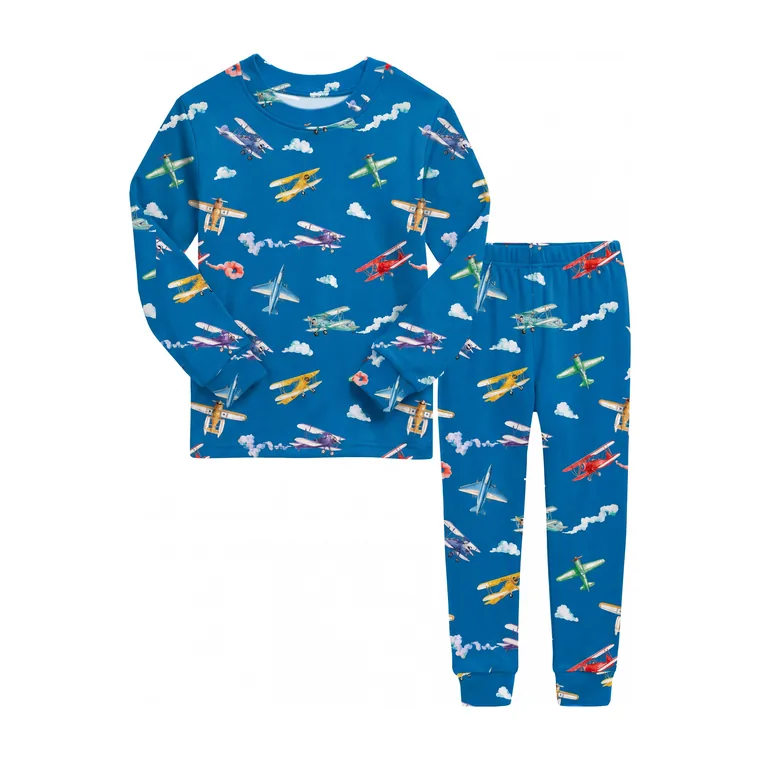 Skybound bamboo long sleeve pajama set, flat lay