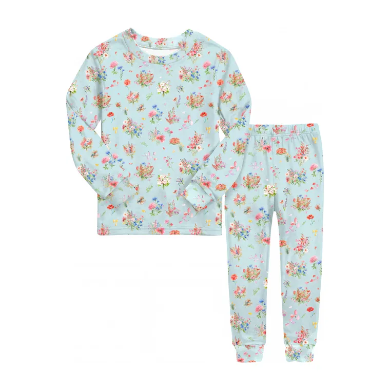 Sweetpea bamboo long sleeve pajama set, flat lay