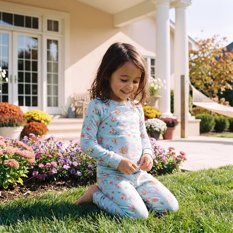 Sweetpea bamboo long sleeve pajama set, in wear