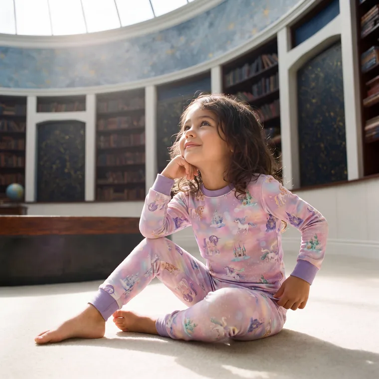 Unicorn Realm bamboo long sleeve pajama set, in wear