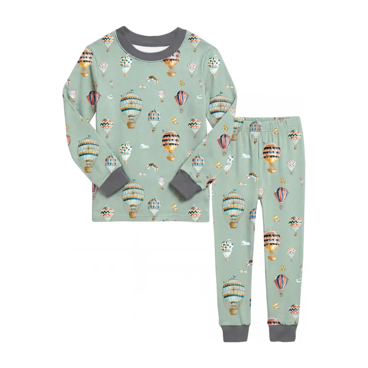 Voyager bamboo long sleeve pajama set, flat lay