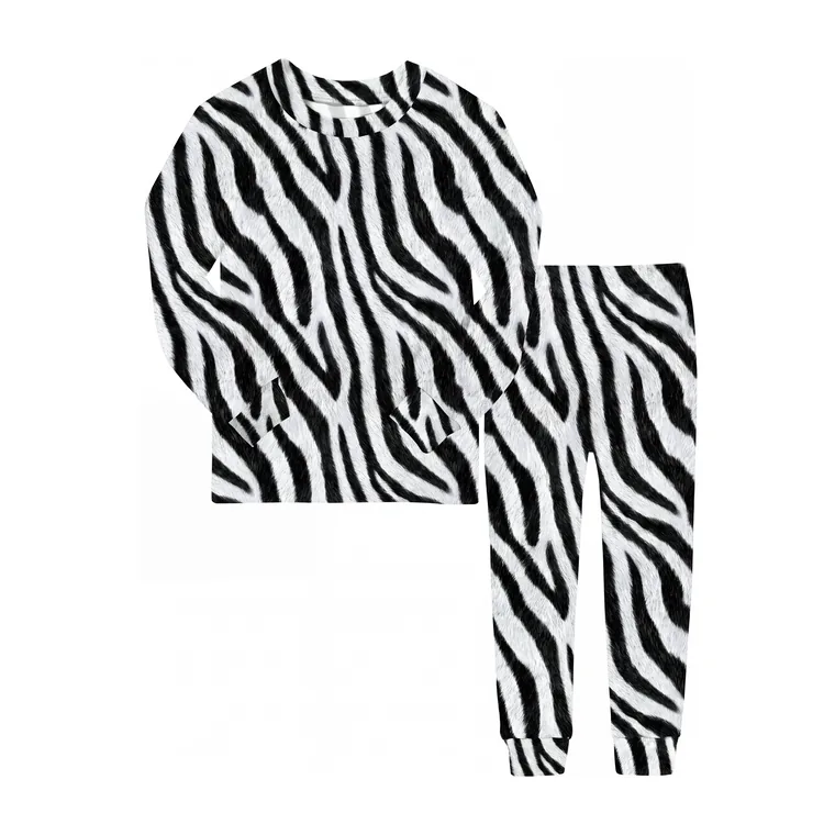 Zebra bamboo long sleeve pajama set, flat lay