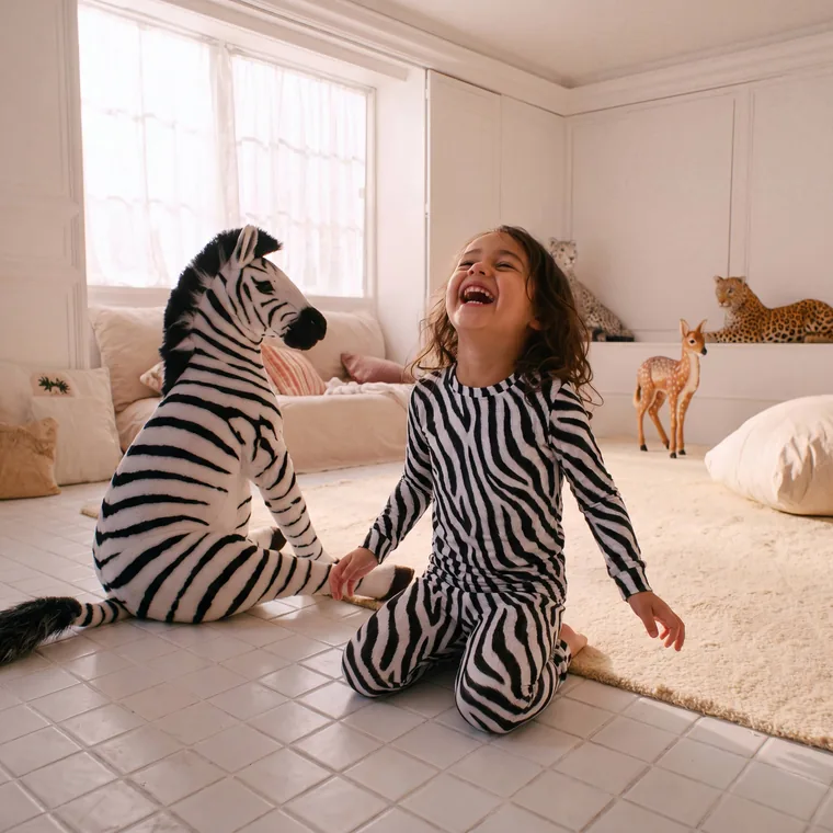 Zebra bamboo long sleeve pajama set, in wear